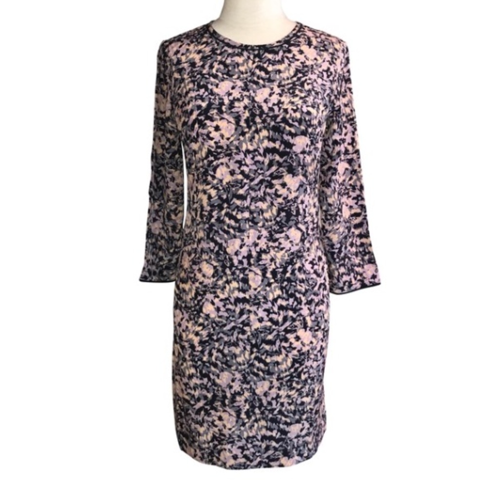 Club Monaco Silk Purple Pink Lilac Black Blue Floral Shift Dress